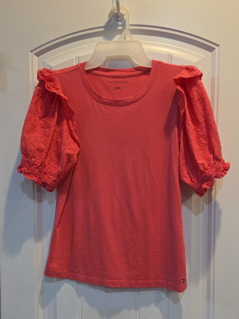 Tommy Hilfiger Coral Puff-Sleeve Eyelet Top